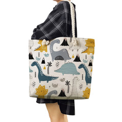 Dinosaur Print Women Handbags Casual Tote Large Capacity Shopping Bags