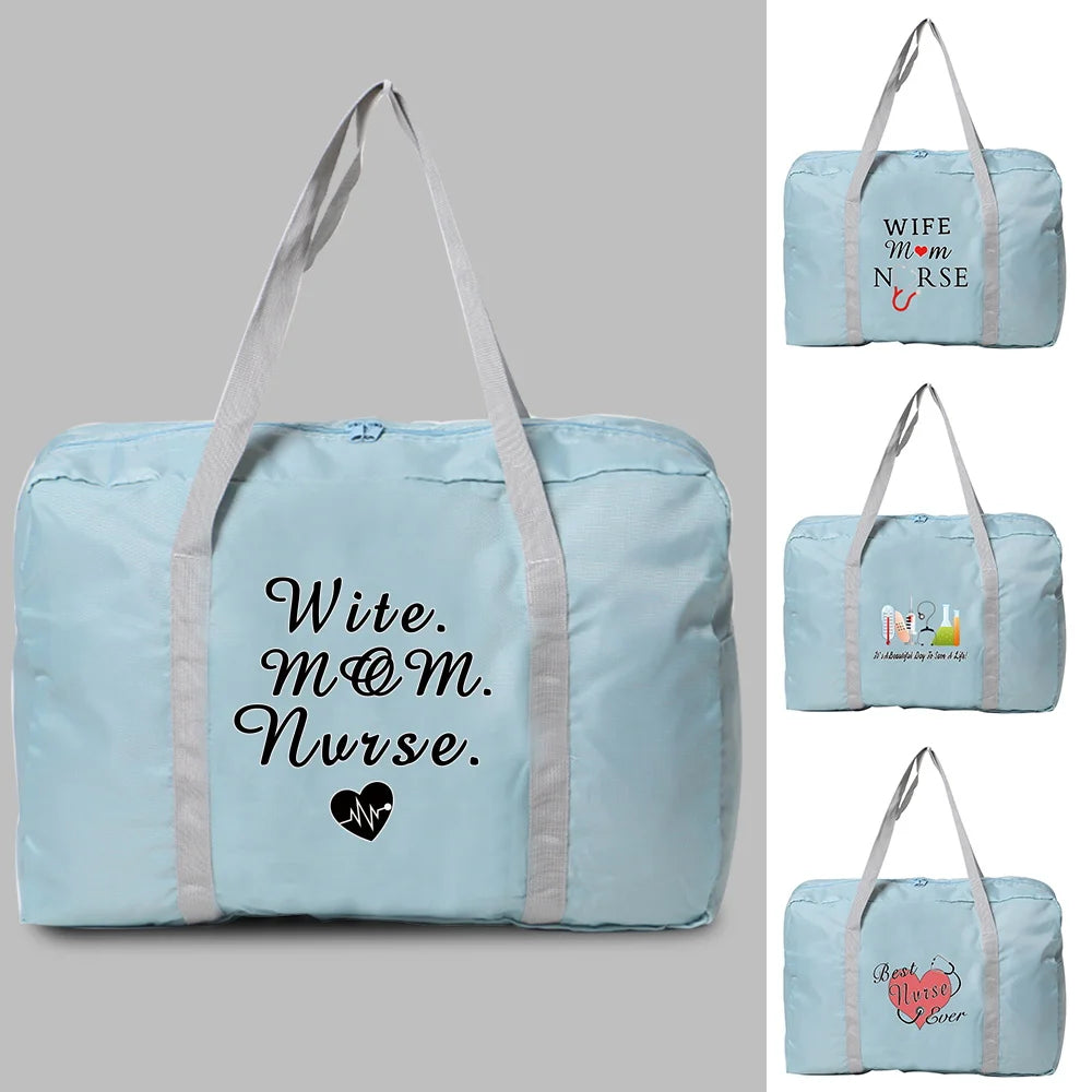 Nylon Foldable Travel Bag Large Capacity WaterProof Packs Handbags Nurse Print