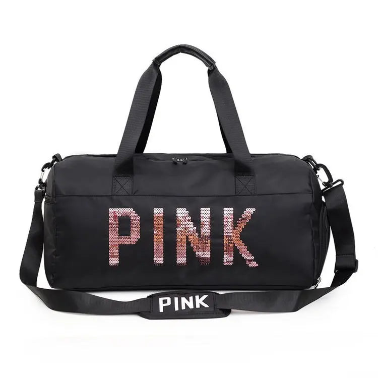 Pink Gym Bag Sequins for Fitness Training Women Tote Bag Travel