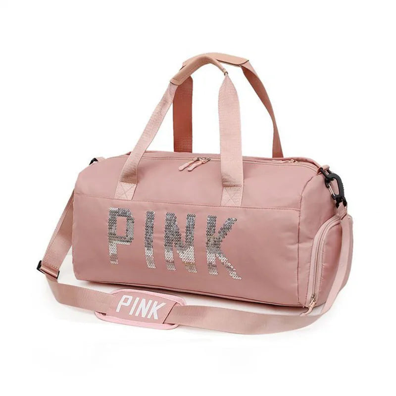 Pink Gym Bag Sequins for Fitness Training Women Tote Bag Travel