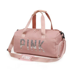 Pink Gym Bag Sequins for Fitness Training Women Tote Bag Travel