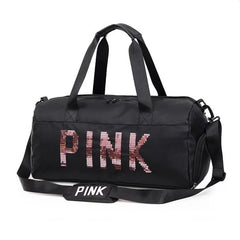 Pink Gym Bag Sequins for Fitness Training Women Tote Bag Travel