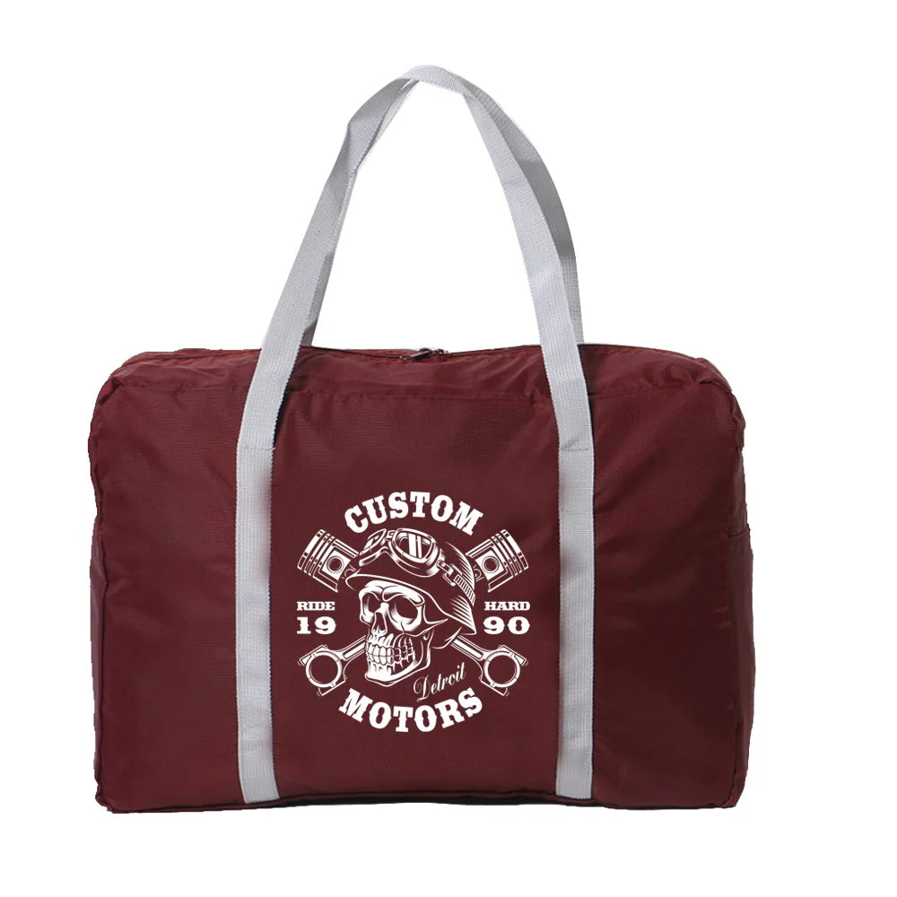 Skull Print Foldable Duffle Bag Large Capacity Organizer