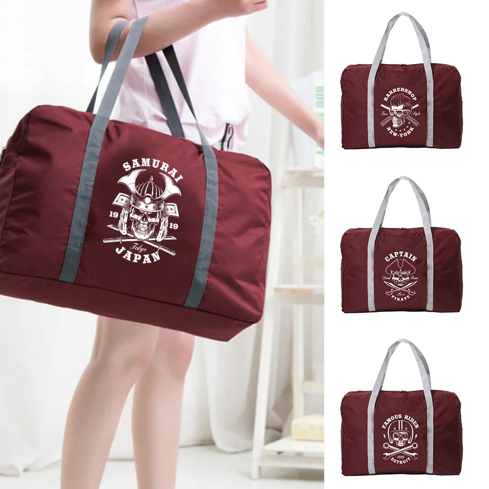 Skull Print Foldable Duffle Bag Large Capacity Organizer