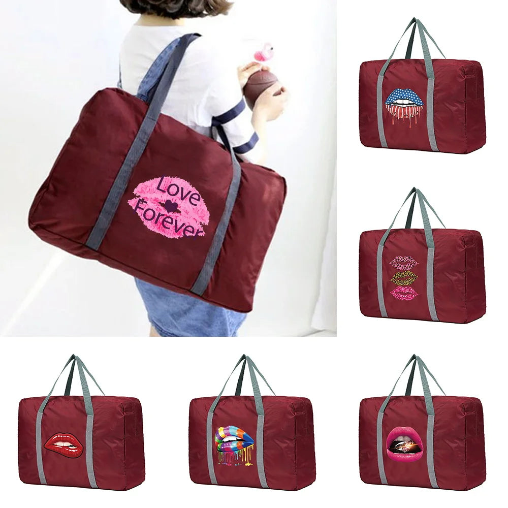Foldable Travel Bag Large Capacity Portable Luggage Mouth Pattern