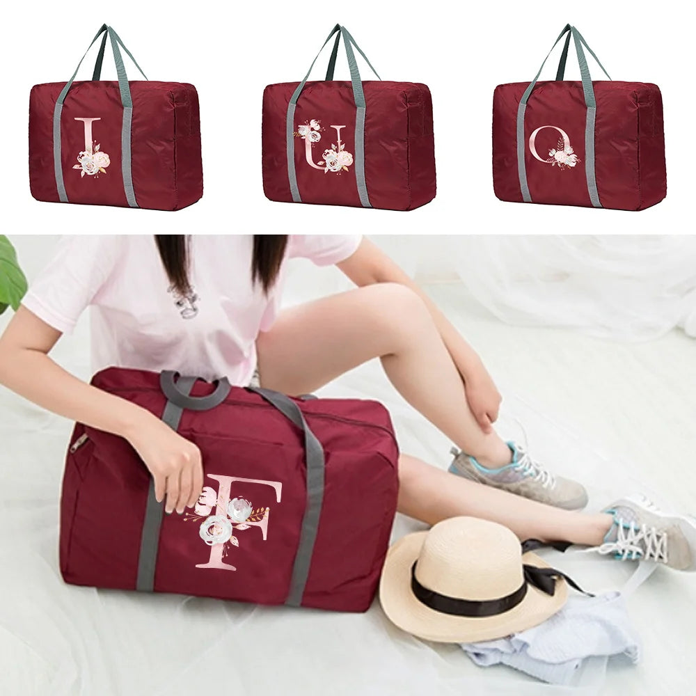Foldable Handbag Organizer Large Capacity Luggage Bag Pink Flower