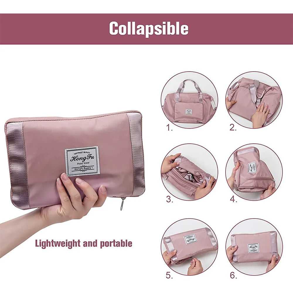 Large Capacity Travel Bag Foldable Organizer Tote Carry On Women Shoulder Duffle