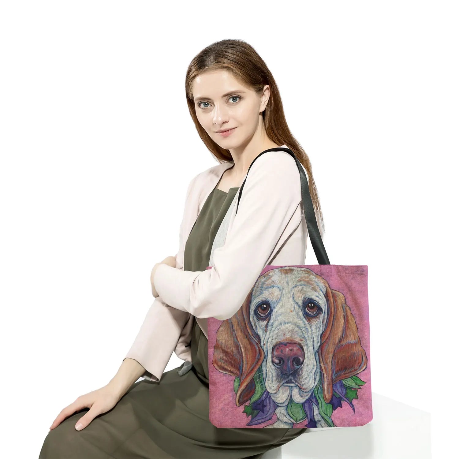 Animal Shoulder Bag Cartoon Oil Painting Dog Ladies Leisure Shopping Bag