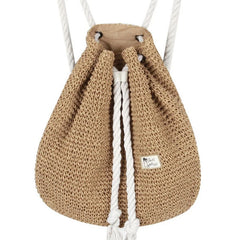 Summer Beach Straw Bag Women Shoulder Rucksack Weaved Backpack
