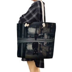Animal Graphic Shoulder Bag Tote Cat Dog Print Handbag