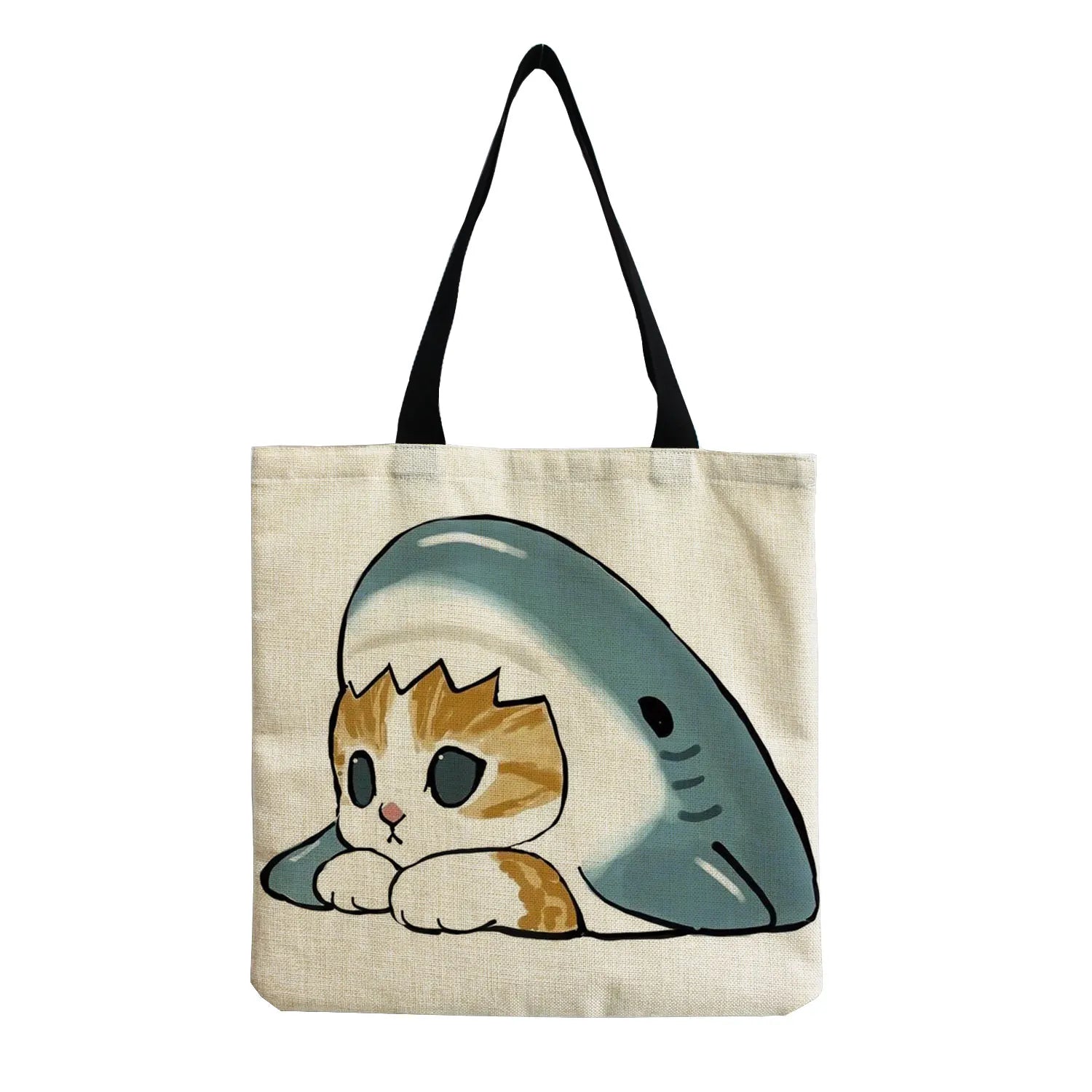 Shark Cat Print Women Shopper Bag Eco Friendly Shoulder Bag