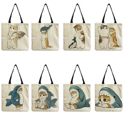 Shark Cat Print Women Shopper Bag Eco Friendly Shoulder Bag