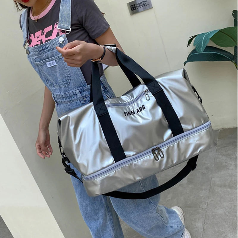 Nylon Gym Bag Dry Wet Separation Yoga Bag Large Capacity Shoulder Overnight Bag