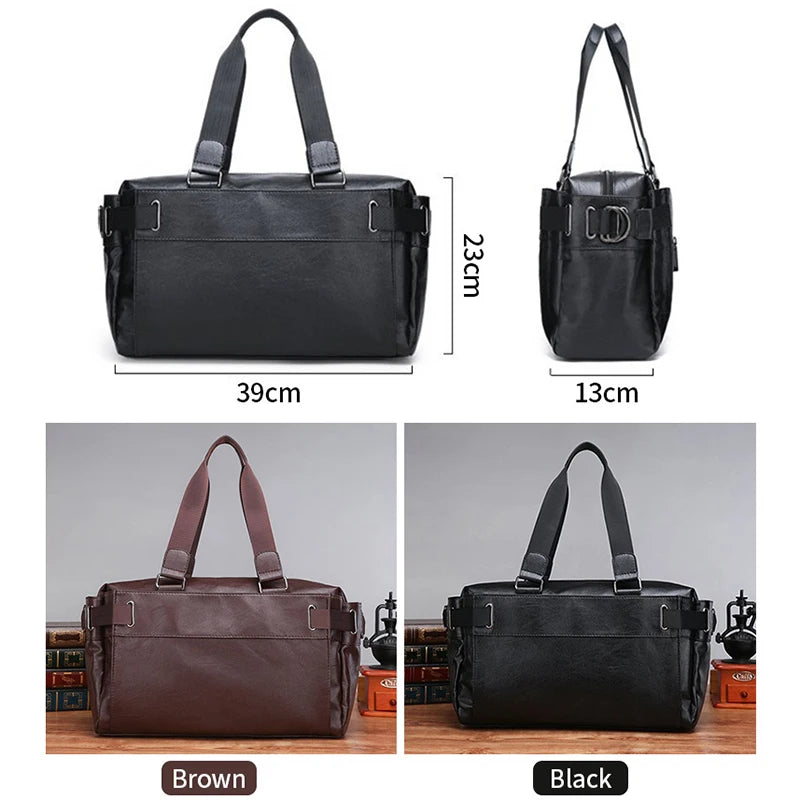 Men's PU Leather Travel Duffle Bag Business Trip Shoulder Bag