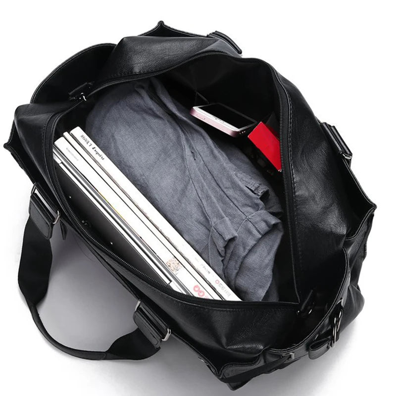 Men's PU Leather Travel Duffle Bag Business Trip Shoulder Bag