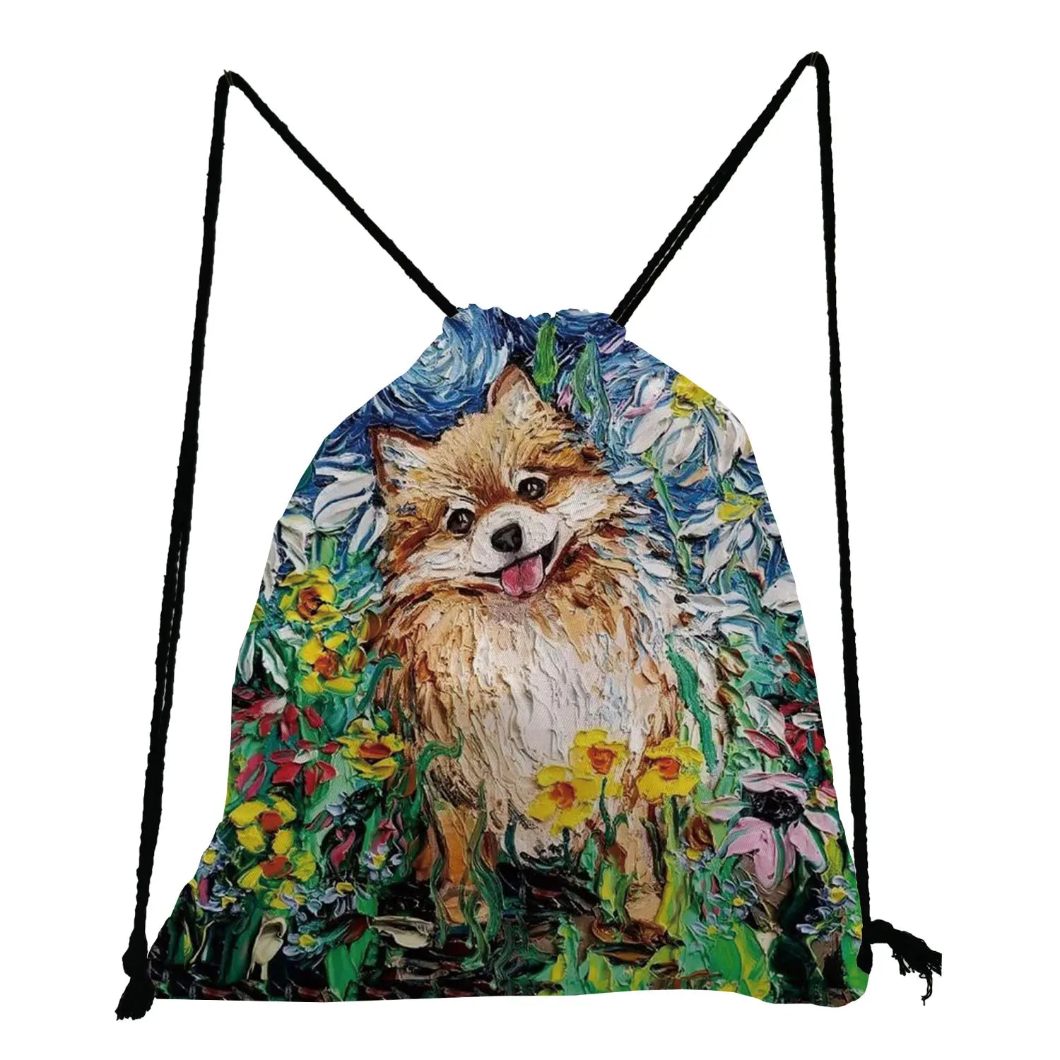Portable Starry Sky Oil Painting Drawstring Pocket Shoes Bag