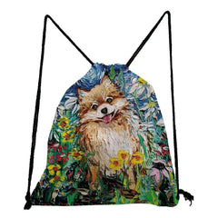 Portable Starry Sky Oil Painting Drawstring Pocket Shoes Bag