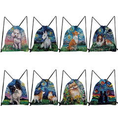 Portable Starry Sky Oil Painting Drawstring Pocket Shoes Bag