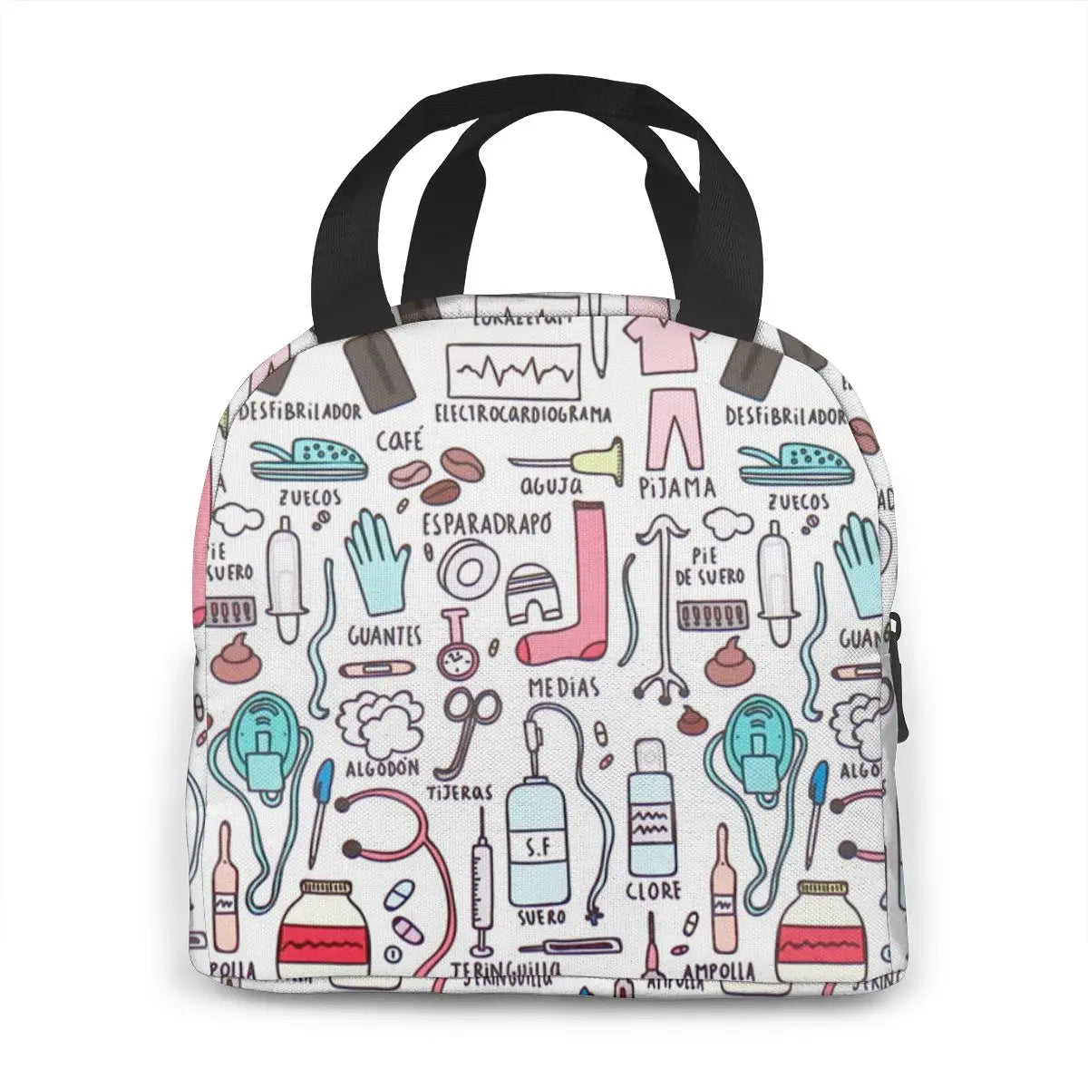 Travel Nurse Insulated Lunch Bag - Cartoon Print Food Case Cooler