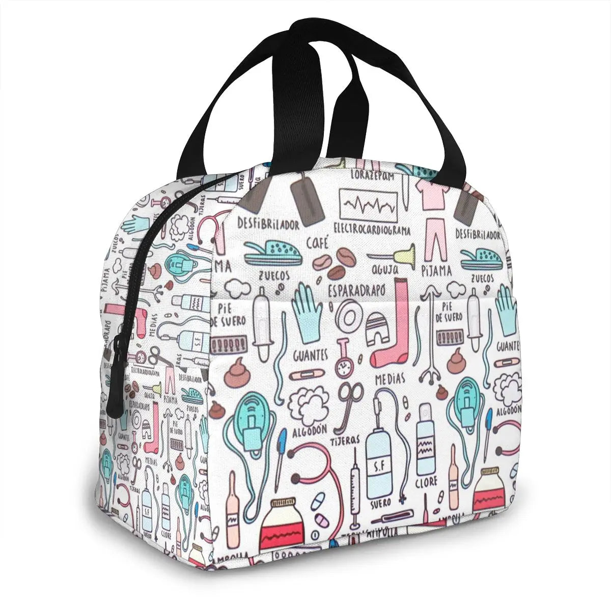 Travel Nurse Insulated Lunch Bag - Cartoon Print Food Case Cooler