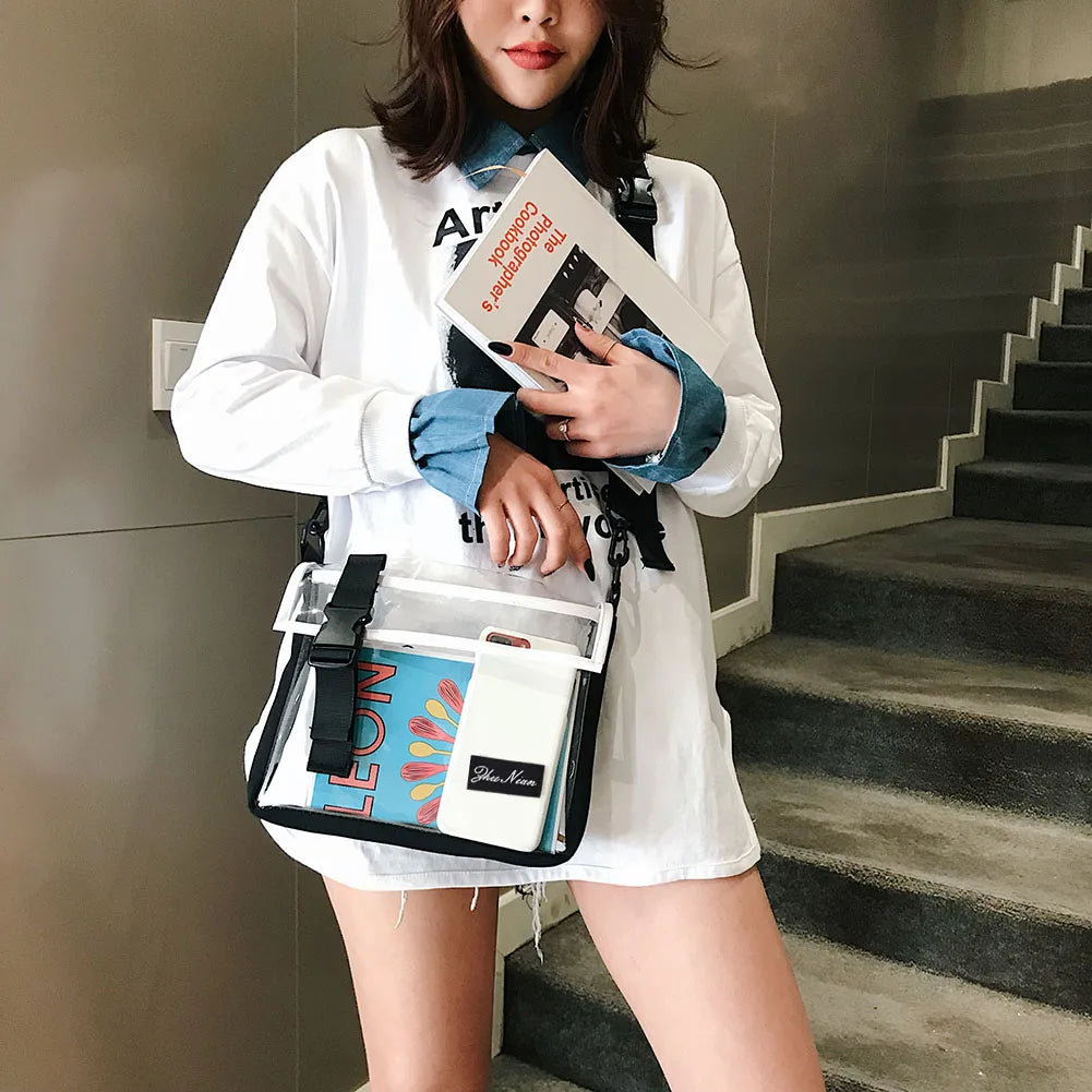 Travel PVC Shoulder Bag Women Flap Zipper Transparent Crossbody Messenger