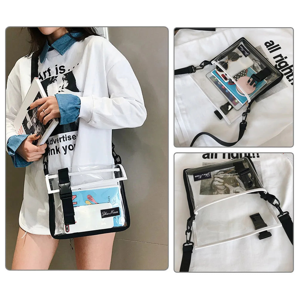 Travel PVC Shoulder Bag Women Flap Zipper Transparent Crossbody Messenger