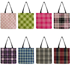 Eco Reusable High Capacity Women Shoulder Bag Portable Plaid Print