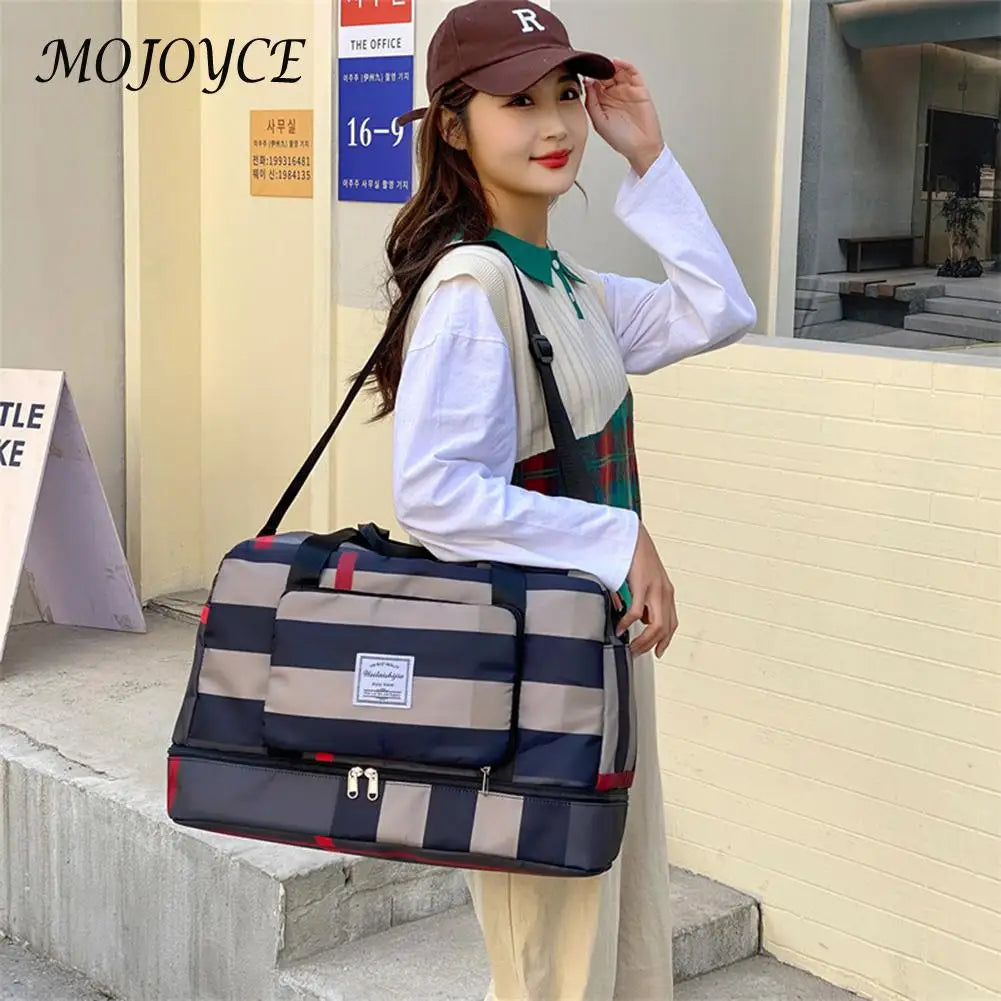Plaid Gym Bag Waterproof Oxford Dry Wet Separation Handbag