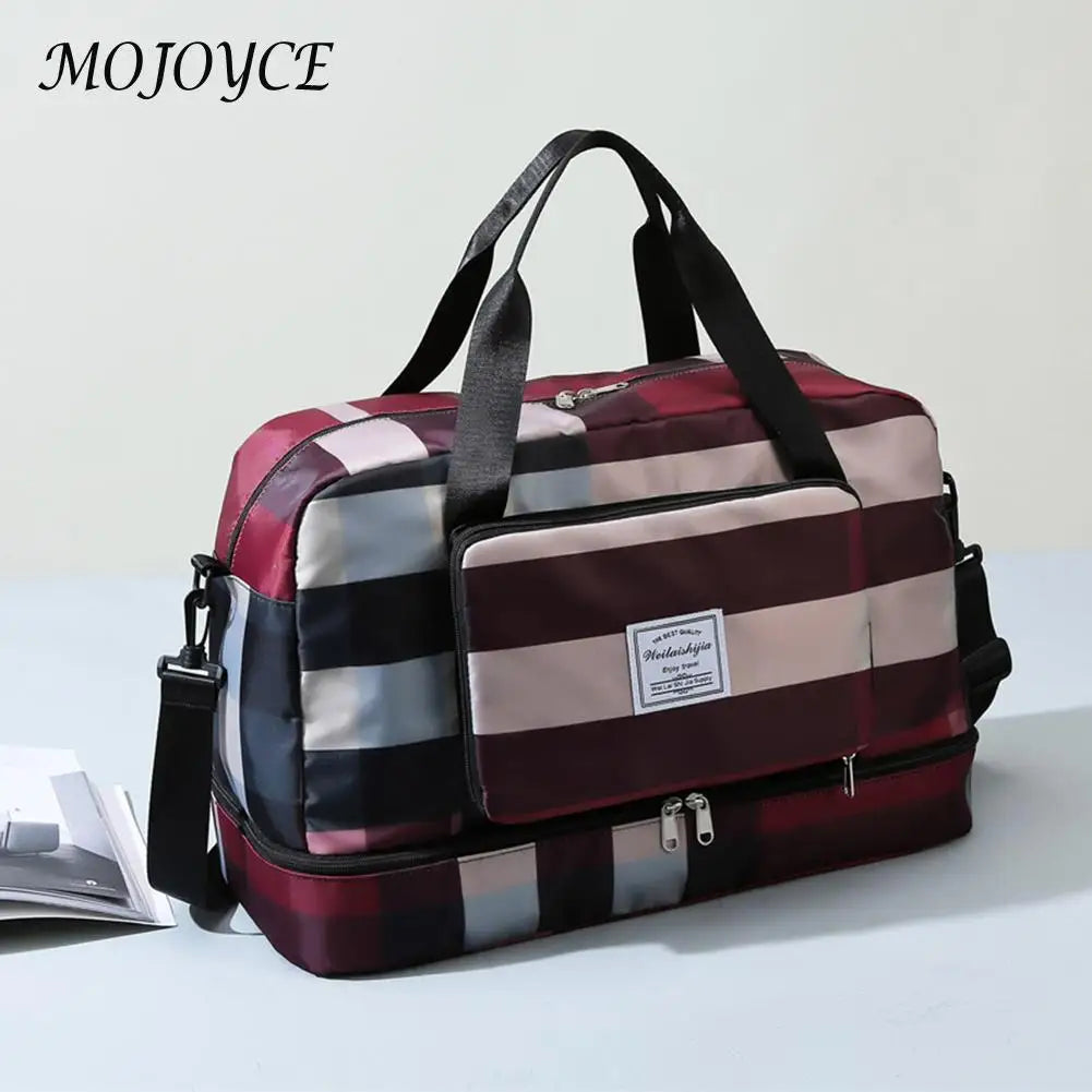 Plaid Gym Bag Waterproof Oxford Dry Wet Separation Handbag
