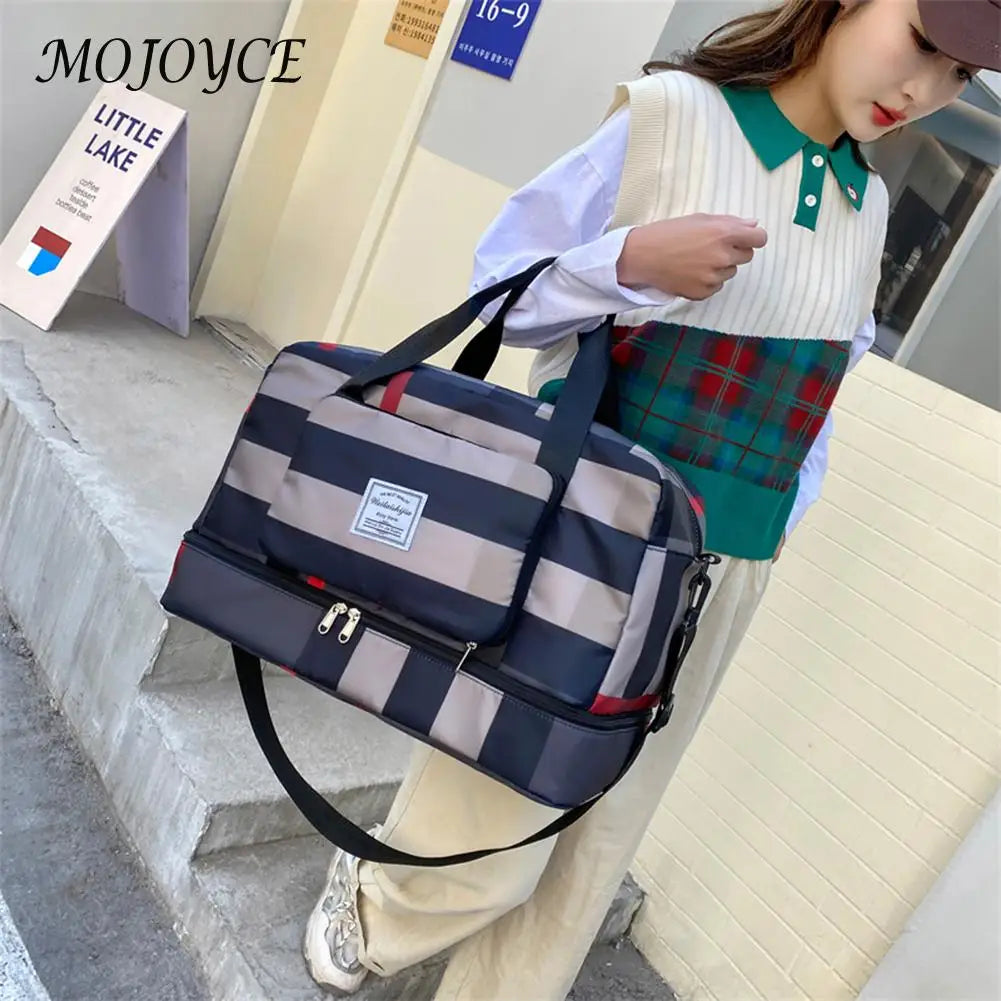 Plaid Gym Bag Waterproof Oxford Dry Wet Separation Handbag