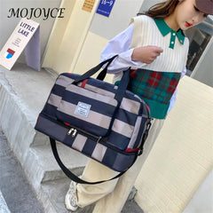 Plaid Gym Bag Waterproof Oxford Dry Wet Separation Handbag