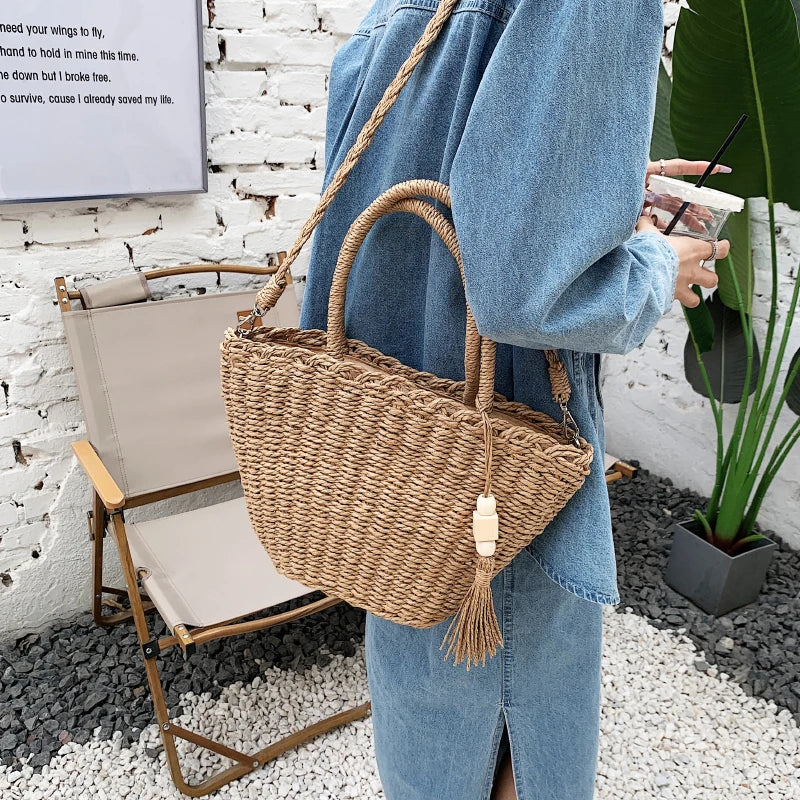 Summer Rattan Bag for Women Straw Beach Crossbody Tote