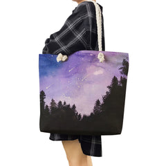 Starry Sky Print Rope Beach Bag Landscape Tote Bags