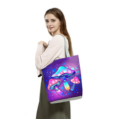 Mushroom Print Eco Tote Bag Bright Colors High Capacity Shopping Handbag