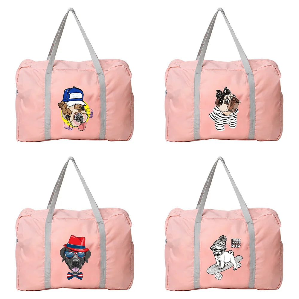 Foldable Large Duffle Bag Dog Print Travel Tote Clothes Organizers Women Bags