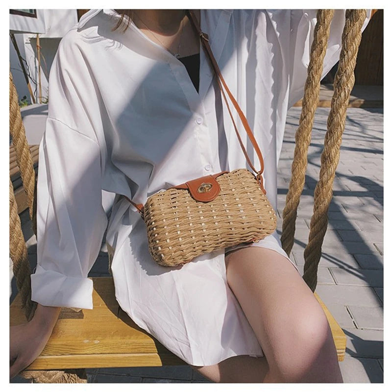 Straw Beach Shoulder Bag Crossbody Messenger Sac Main Femme