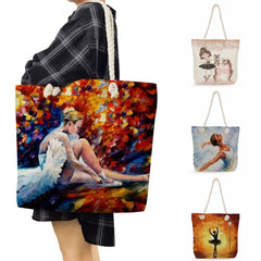 Girl Art Tote Bag Cartoon High Capacity Shoulder Eco Handbag For Women