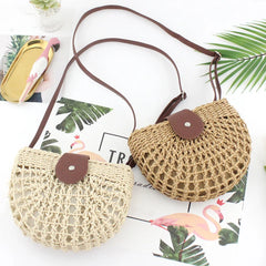 Hollow Semicircle Phone Messenger Bag Women Straw Woven Shoulder Bag