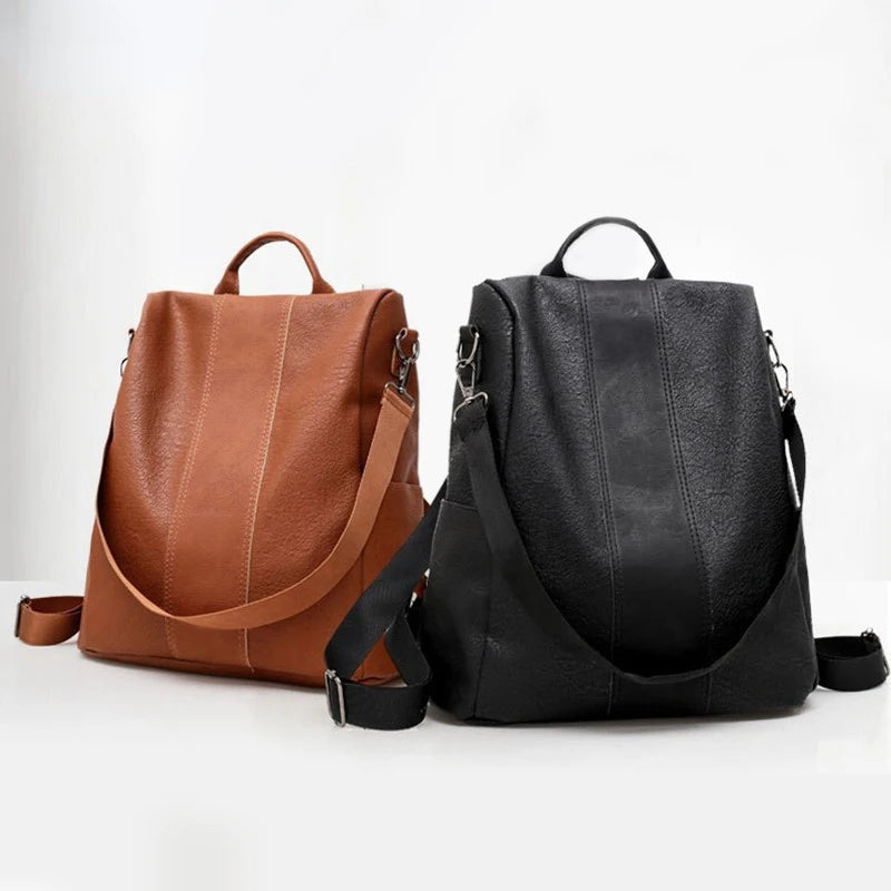 Anti-theft Backpack Women PU Leather College School Bag