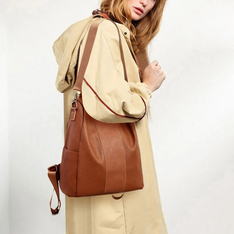 Anti-theft Backpack Women PU Leather College School Bag