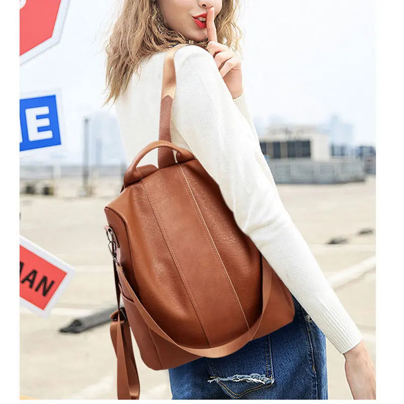 Anti-theft Backpack Women PU Leather College School Bag