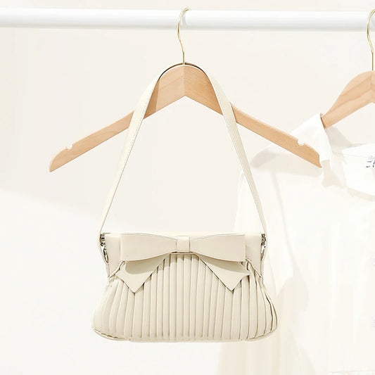 Pleated Bow Small Shoulder Bag Top Handle Clutch for Women