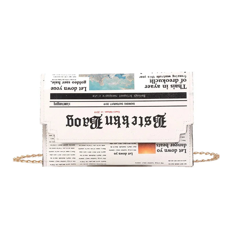 Inkjet Newspaper Envelope Clutch Bag Shoulder Messenger Chain Evening Bag