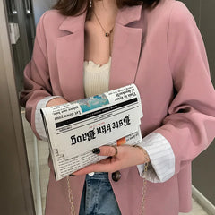 Inkjet Newspaper Envelope Clutch Bag Shoulder Messenger Chain Evening Bag