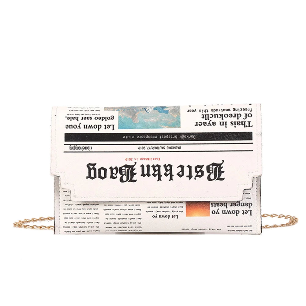 Inkjet Newspaper Clutch Bag Chain Evening Bag