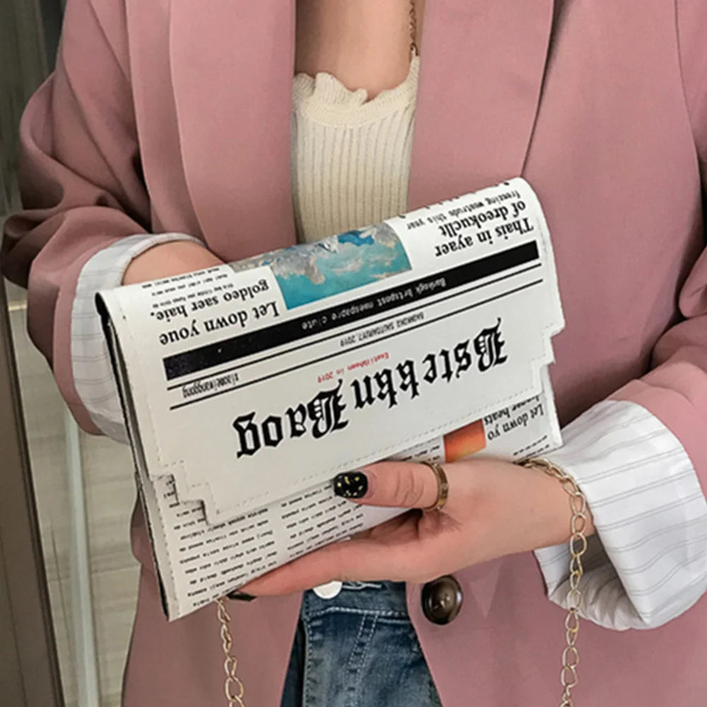 Inkjet Newspaper Clutch Bag Chain Evening Bag