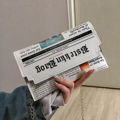 Inkjet Newspaper Clutch Bag Chain Evening Bag