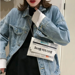 Inkjet Newspaper Clutch Bag Chain Evening Bag