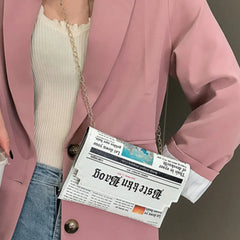 Inkjet Newspaper Clutch Bag Chain Evening Bag