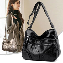 Soft Leather Shoulder Bag Crossbody Handbag Multi-Layer
